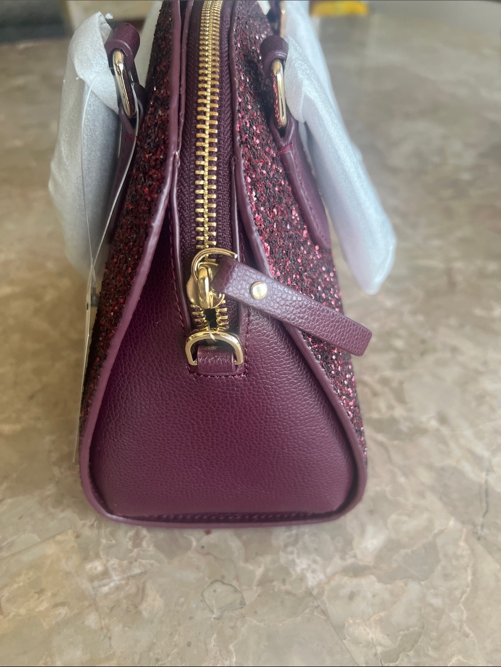 kate spade mini reiley laurel way Glitter Dome Satchel/crossbody in Deep Plum - Picture 3 of 7
